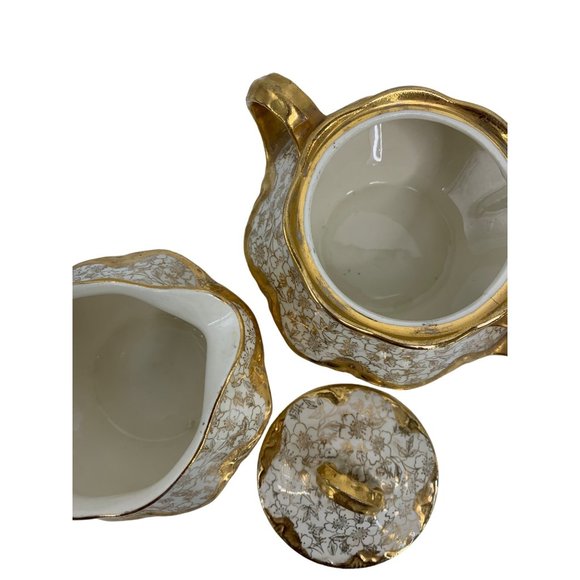 Karol China Homer Laughlin Gold Cream Sugar Set Rythym VTG USA 6569 Karolyte - Picture 4 of 10